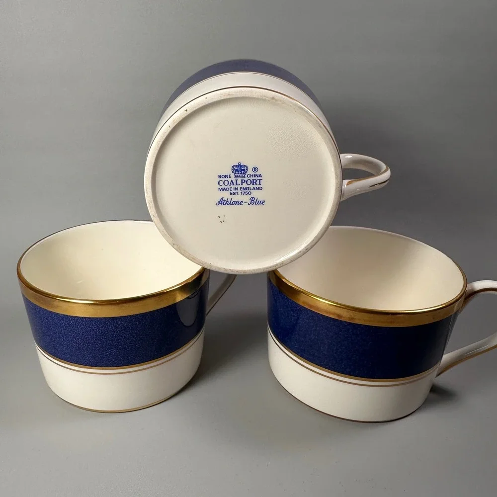 Coalport Athlone Blue‎ Bone China Coffee Cups Gold Trim England Set of 3